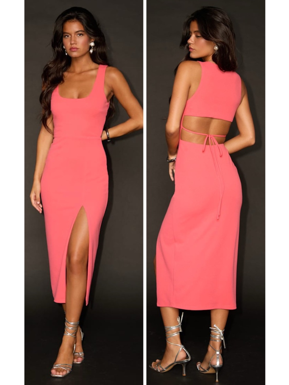 Lulus Sultry Elegance Coral Pink Cutout Bodycon Midi Dress Size Small Cocktail